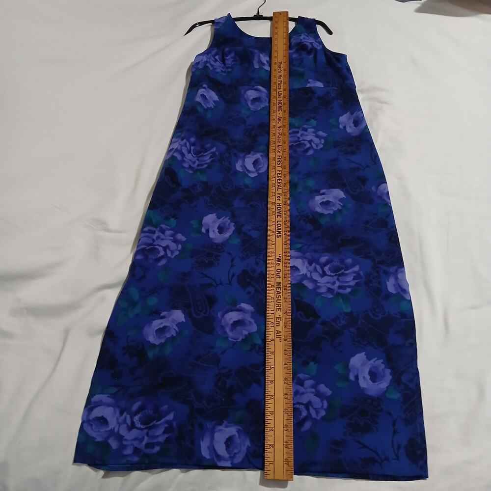 Chadwick's 4 MAXI Sleeveless FLORAL Side-Slit Blue Long Tie-Waist A-Line Dress - Picture 10 of 13